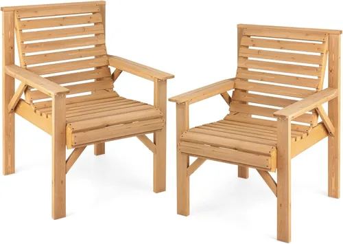 Miniatura 9 de Giantex Sillas de comedor para patio al aire libre, sillas bistró de madera maciza, respaldo inclinado, asiento ancho, sillas interiores