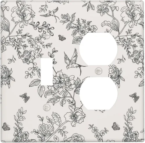 Miniatura 40 de Cubierta decorativa para interruptor de luz, diseño de pájaros y flores florales en blanco y negro, 2 bandas, cubierta decorativa para pared, placa