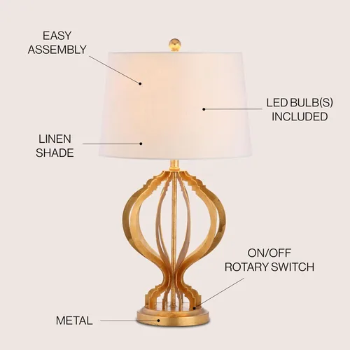 Miniatura 4 de JONATHAN Y JYL3025A - Lámpara de mesa LED de enrejado de metal de hoja dorada de 28.5 pulgadas, lámpara de noche de hierro contemporánea para sala