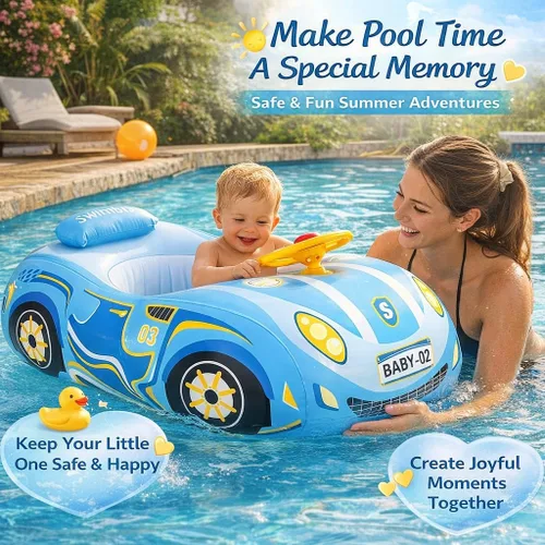 Miniatura 7 de Baby Pool Float Toddler Floaties 3D Car Baby Float for 12-48 Months Inflatable Heavy Duty 0.35mm PVC Seat Boat Pool Toys Float No Flip Swimming