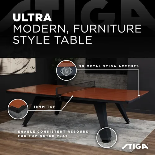 Miniatura 2 de STIGA Mesa de ping pong ultra interior – Mesa de ping pong de grano de madera de 0.709 in con marco de acero, red de torneo y poste, niveladores