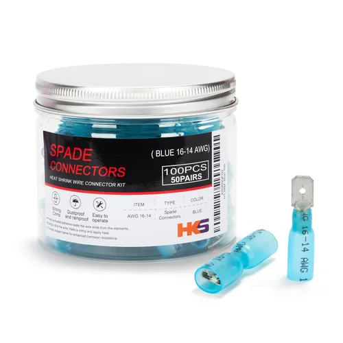 Miniatura 14 de HKS 100 conectores de pala hembra rojo 22-16 AWG – Kit de conectores de cable de desconexión rápida eléctricos termorretráctiles – cobre rojo