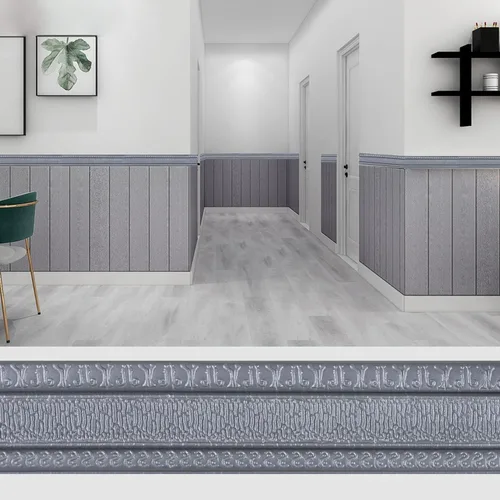 Miniatura 4 de Yutianli Moldura de Corona Despegar y Pegar Borde de Papel Tapiz Base de Pared Flexible Moldura Ribete Autoadhesiva Zócalo de Vinilo Gris Plateado