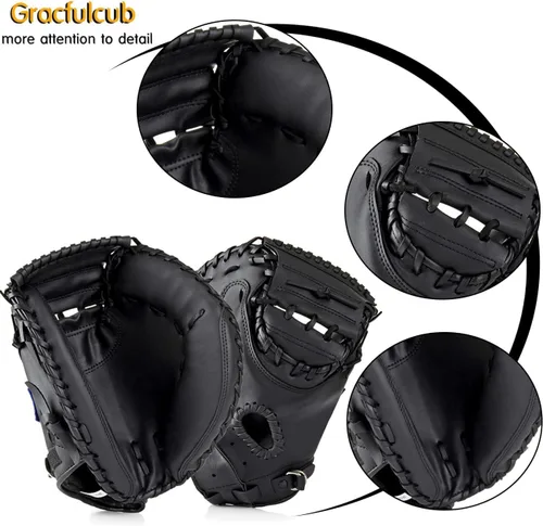 Miniatura 3 de Gracfulcub Guante de Receptor de Béisbol, Lanzamiento con Mano Derecha, Manopla de Receptor de Béisbol y Softbol para Niños, Jóvenes y Adultos Negro