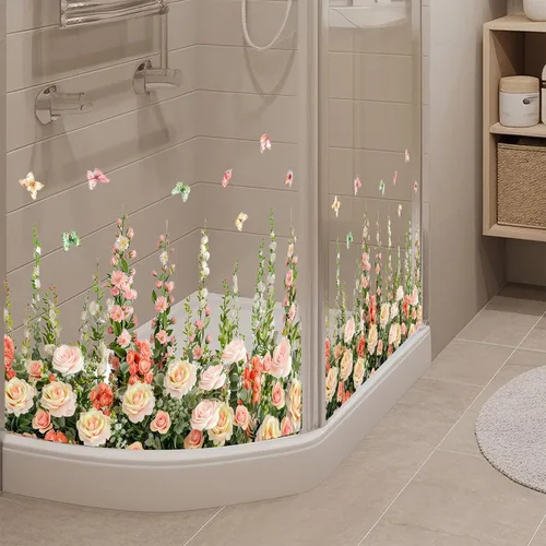 Miniatura 5 de Calcomanías de pared de rosas vívidas, calcomanías de pared florales de vid colgantes, calcomanías de mariposa, papel tapiz para despegar y pegar