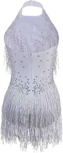 Miniatura 6 de Body blanco brillante con diamantes de imitación para mujer, traje de drag queen, trajes de baile con flecos