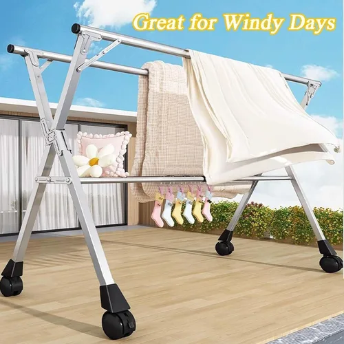 Miniatura 3 de Escurridor de ropa ajustable de acero inoxidable, plegable, portátil, con gran espacio, 47-94 pulgadas de longitud (94.5 in/94 pulgadas)