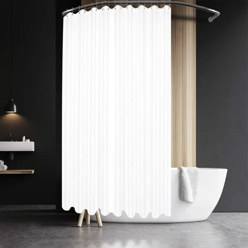 Cortina de ducha de tela extra ancha de 108 x 72 pulgadas, tejido de gofre, spa de lujo de hotel, repelente al agua, lavable, spa, 230 GSM Blanco