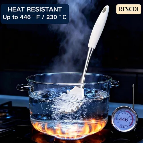 Miniatura 3 de Juego de utensilios de cocina de silicona blanca de alta calidad, no tóxicos, resistentes al calor, sin BPA, con espátula, cuchara, batidor y Blanco