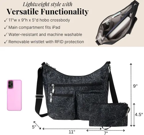 Miniatura 119 de Baggallini womens Everywhere Bagg Crossbody Women 11x9 Lightweight Nylon Hobo Water-resistant Travel Bag W/Rfid