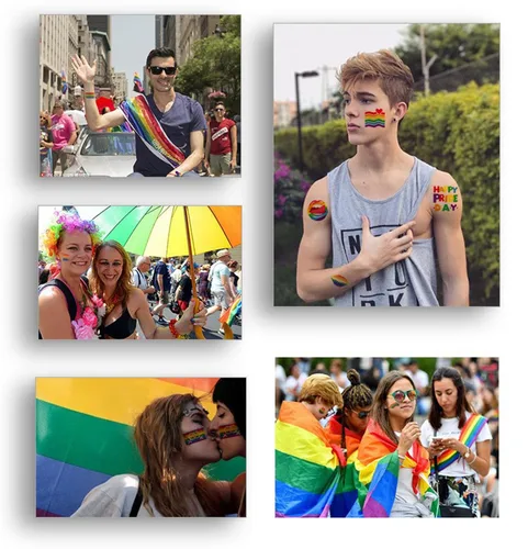 Miniatura 5 de Tatuajes del orgullo LGBT arco iris temporales tatuajes pegatinas de día del orgullo gay tatuaje falso corazón amor arco iris bandera diseños