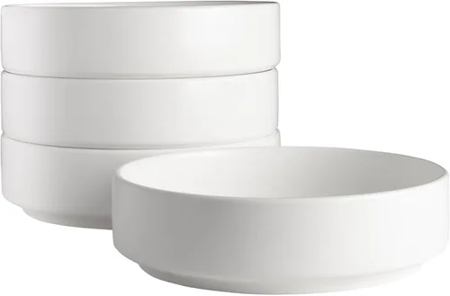 Miniatura 7 de Vikko Moderno juego de 4 cuencos de sopa de porcelana blanca mate, apilables de 14 onzas, elegante, estilo restaurante, apto para microondas