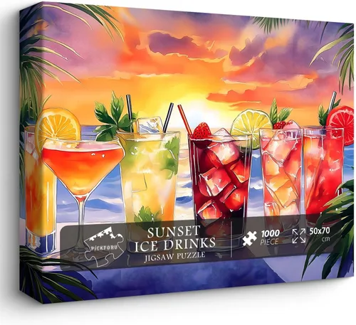 PICKFORU - Rompecabezas de playa de verano para adultos, 1000 piezas, coloridos rompecabezas de vacaciones junto al mar, escena del atardecer, tema
