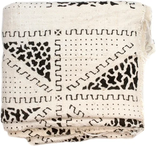 Miniatura 23 de The Bead Chest Paño de barro blanco Bogolan Mali, tejido africano hecho a mano de África occidental, 40 x 64 pulgadas, ideal para decoración