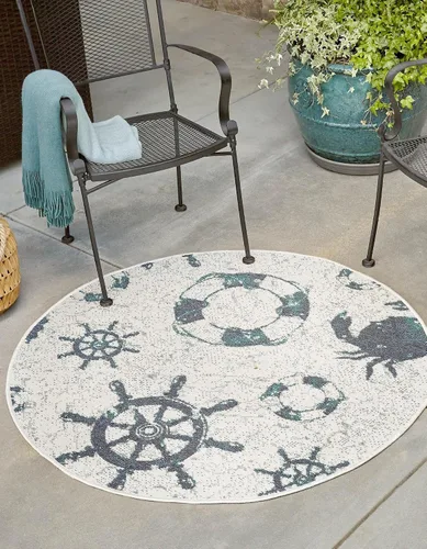 Miniatura 11 de Unique Loom Outdoor Coastal Collection - Alfombra Marmaris (2 pies x 6 pies 1 pulgada, color marfil/azul marino)