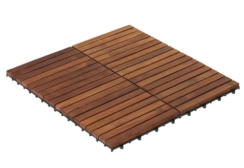 Miniatura 3 de Bare Decor EZ-Floor - Azulejos de madera de teca entrelazados y pasadores de extremo (juego de 10 azulejos + 8 pasadores de extremo)