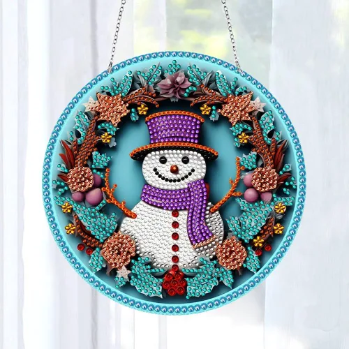 Miniatura 2 de LUSandy Kit de pintura de diamante de muñeco de nieve 5D DIY, letrero de arte de pared, muñeco de nieve, arte de diamante, atrapasoles, adorno