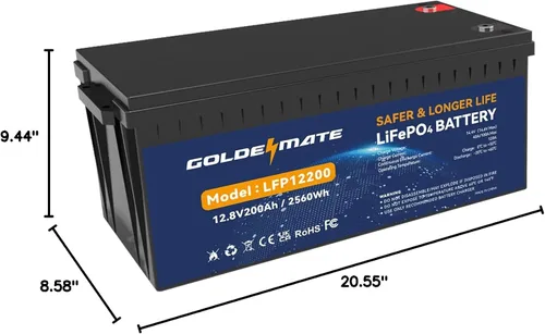 Miniatura 8 de GOLDENMATE Batería de litio LiFePO4 de 12 V 200 Ah, batería recargable de hasta 15000 ciclos, BMS integrado, máximo 2560 Wh, perfecta para RV
