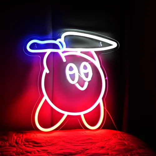 Miniatura 3 de Letreros de neón LED coloridos con cuchillo Kirbee de anime Kawaii, luz de neón estilo retro para jugadores y fanáticos del anime, perfecto