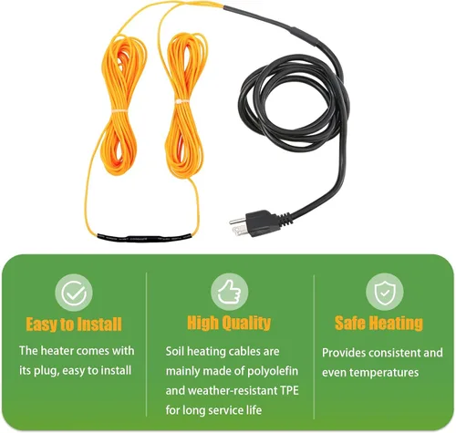 Miniatura 4 de Cable de calentamiento de suelo de 49 pies para plantas, termostato integrado para cultivo de semillas para interiores y exteriores, marcos fríos