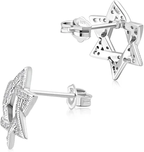 Miniatura 2 de Aretes de plata de ley 925 con circonita cúbica con estrella judía de David para mujer y niña