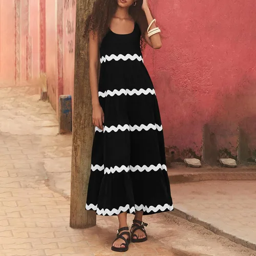 Miniatura 2 de Vestidos de verano para mujer 2024 Moda Sexy Color Sólido Sin Mangas Correas Ajustables Vestido Largo, S-XL
