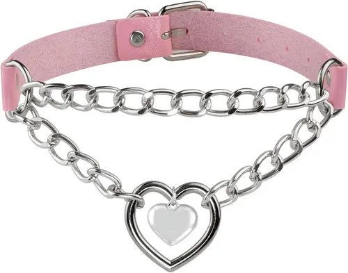 Miniatura 18 de Eigso Gargantilla gótica con cadena de corazón para mujer, gargantilla de cuero punk, collares Emo Grunge, collar para fiesta de los años 80