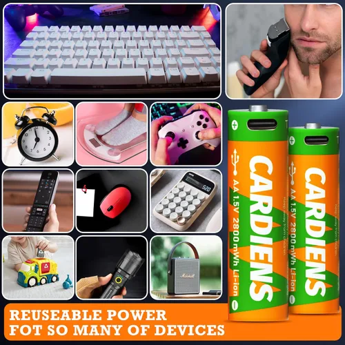 Miniatura 7 de Baterías AA recargables USB 2800mWh, baterías AA de litio recargables de 1.5 V, doble A, con cable de carga USB-C 4 en 1 e indicador de carga LED