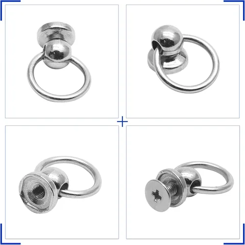 Miniatura 3 de Kyuionty 60 remaches de cabeza redonda atornillados con anillo de tracción, 0.315 pulgadas (0.315 in) de cuero para manualidades, remaches de Plata