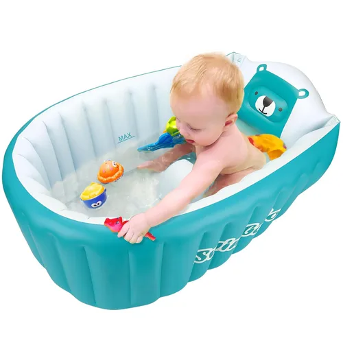 Tina de baño inflable para niños pequeños, asiento central con cojín grueso antideslizante de seguridad, tina de baño portátil para viajes, piscina