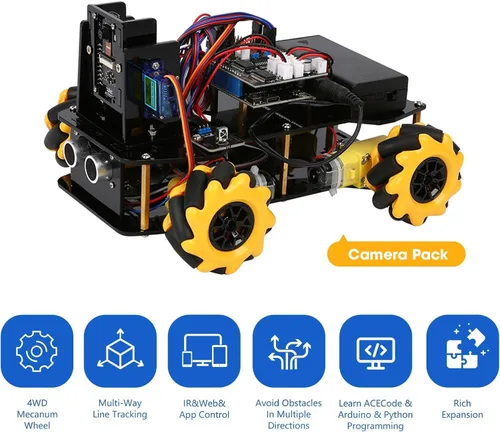 Miniatura 5 de Kit de robot con cámara de 3 MP, kit de robótica para niños de 8 a 12 años, 12 a 16 años, compatible con Arduino y Scratch, aplicación y control