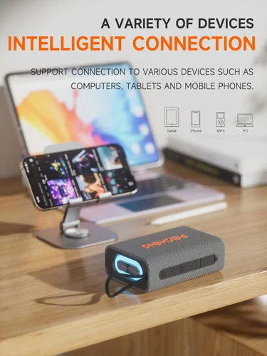 Miniatura 4 de PEICHENG Altavoz, Altavoces Bluetooth inalámbricos portátiles, Sonido estéreo fuerte impermeable con luces RGB, emparejamiento TWS, tiempo de Gris