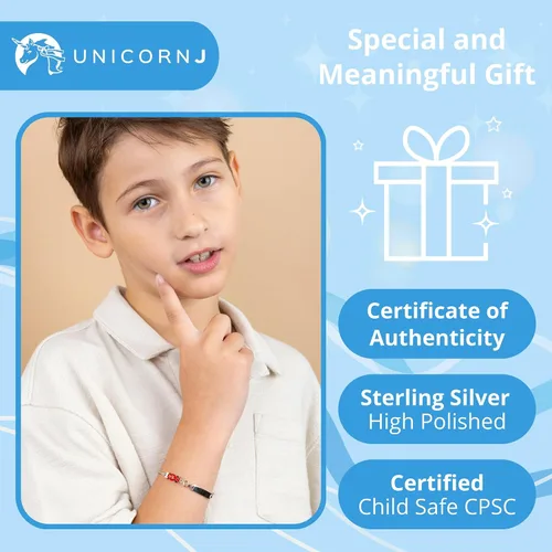Miniatura 4 de UNICORNJ 925 Italy Sterling Silver Child or Baby Name Bracelet Girls Boys, Personalized Engraved Kids ID Bracelets, 6.5" Figaro Chain, Enamel Charm