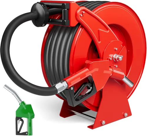 Carrete de manguera de combustible, carrete de manguera diésel extra largo de 3/4 pulgadas x 50 pies con boquilla de combustible, carrete de