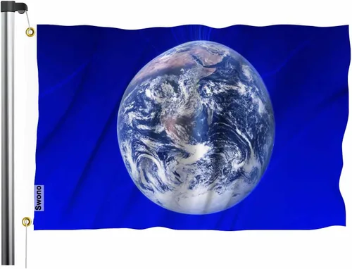 Swono Bandera del planeta Tierra – 3 x 5 pies Día de la Tierra Ambiental Global Red de Comunicación Global Bandera para exteriores, interiores,