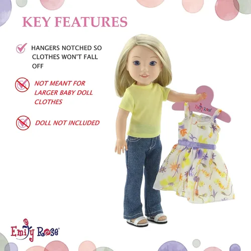 Miniatura 6 de Emily Rose Perchas rosas para ropa de muñecas de 14 pulgadas, paquete de 10 accesorios de organización para ropa de muñecas de 14 a 15 pulgadas