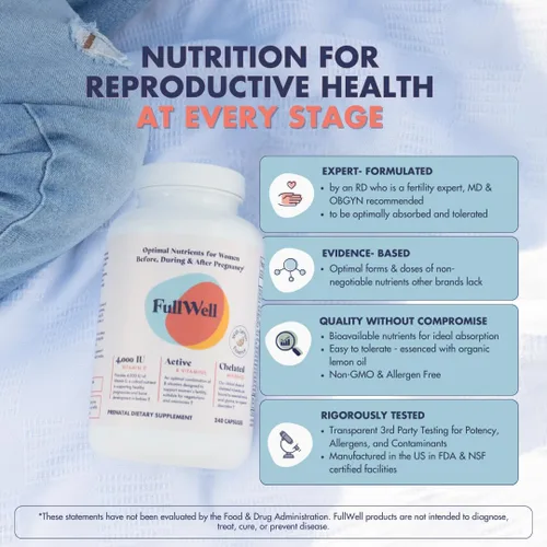 Miniatura 3 de FullWell Vitaminas Prenatales de Limón colina, ácido fólico, vitamina D para el crecimiento fetal, desarrollo cerebral 26 Nutrientes Vitales