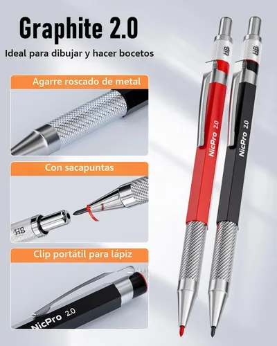 Miniatura 3 de Nicpro Juego de 11 lápices de carpintero con sacapuntas, lápices mecánicos de carpintero con 40 repuestos, punzón central automático y herramienta
