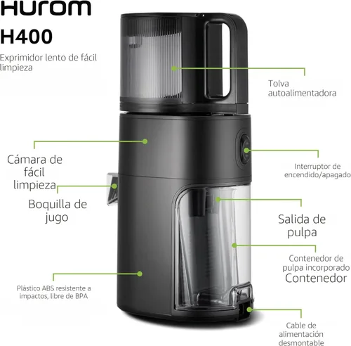 Miniatura 7 de Hurom H400 - Exprimidor de prensa en frío, galardonado exprimidor lento de masticación, fácil de limpiar, colador y manos libres con Azul de dos