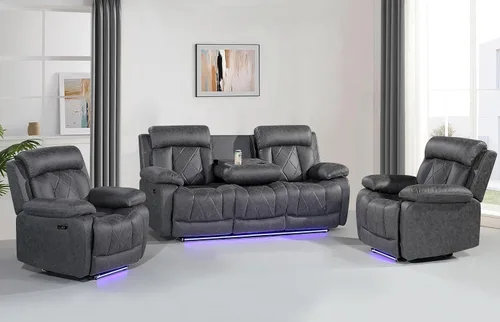 Miniatura 8 de Betsy Furniture Silla reclinable eléctrica de microfibra suave, luz LED, tipo C y cargador USB, reclinable gris humo 9052 (potencia, silla)