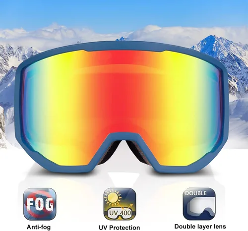 Miniatura 2 de EXP VISION Gafas de esquí/snowboard para hombres y mujeres, gafas de nieve OTG antiniebla con protección UV Marco azul rojo