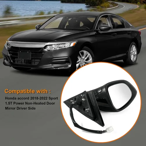 Miniatura 4 de Espejo de puerta lateral izquierdo para Honda Accord LX, Sport 2018-2022 丨 Eléctrico 丨 Sin calefacción, sin señal de giro, compatible con pintura