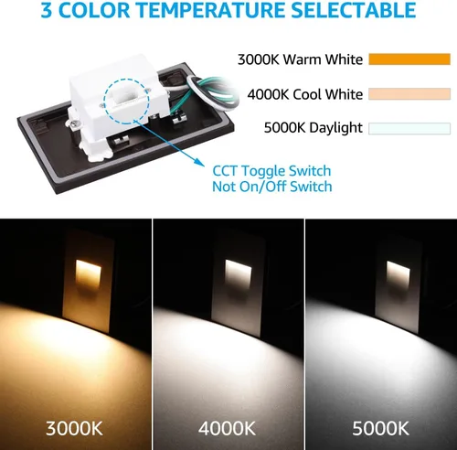 Miniatura 2 de LEONLITE - Luces LED para escalones de 3CCT 120V, 3.5W 110LM regulables del 5% al 100%, impermeables para interiores y exteriores, verticales, luz