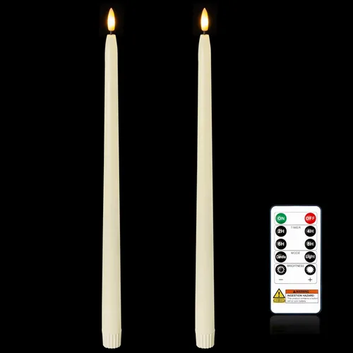 Miniatura 14 de Homemory Velas cónicas sin llama de cera real de 15 pulgadas con temporizador remoto, 2 velas LED blancas que funcionan con pilas con llama
