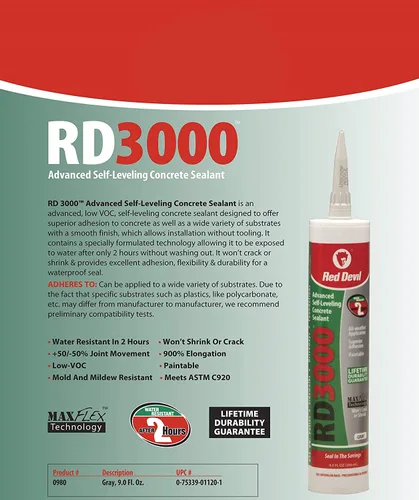 Miniatura 2 de Red Devil 0980 RD 3000 Sellador de hormigón autonivelante avanzado, gris, 9.0 onzas, paquete de 12