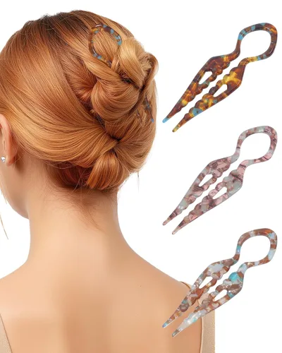 Miniatura 10 de 3 horquillas francesas para el cabello, de acrílico para moño, moños, rizos franceses, diseño dentado antideslizante, ángulo curvado para un mejor