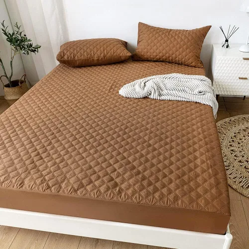 Miniatura 4 de vctops Sábana bajera acolchada impermeable, protector de colchón ultra suave y elástico ajustable con bolsillo profundo (café, individual)