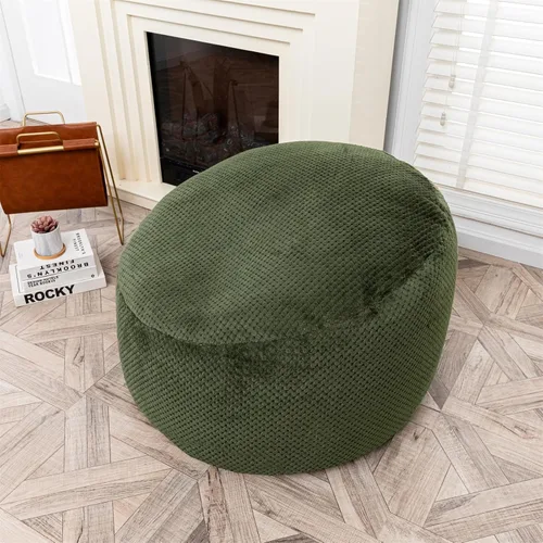 Funda para puf, sin relleno, suave, lavable, de fibra de felpa, para adultos, funda de piel mullida sin relleno, color verde oscuro