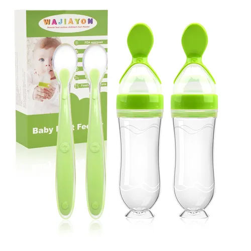 Miniatura 14 de Alimentador de Comida para Bebé Paquete de 4 Cucharas Dispensadoras de Comida de Silicona para Bebés - 3 oz Cucharas de Alimentación por Compresión