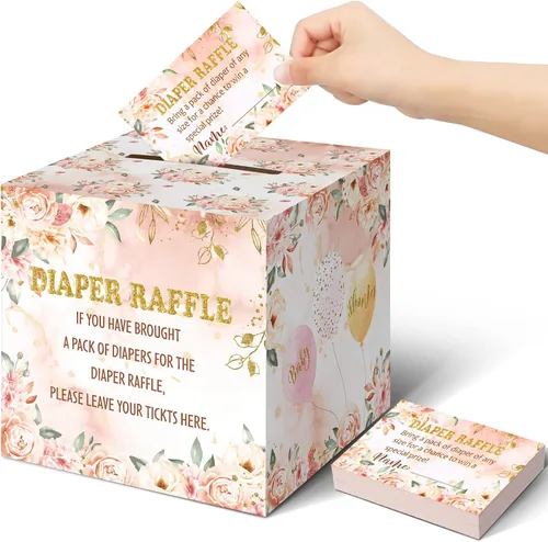 Miniatura 32 de Teling 51 boletos para rifas de pañales con caja de tarjetas, decoración de baby shower, caja de soporte para baby shower, para fiesta de rifas